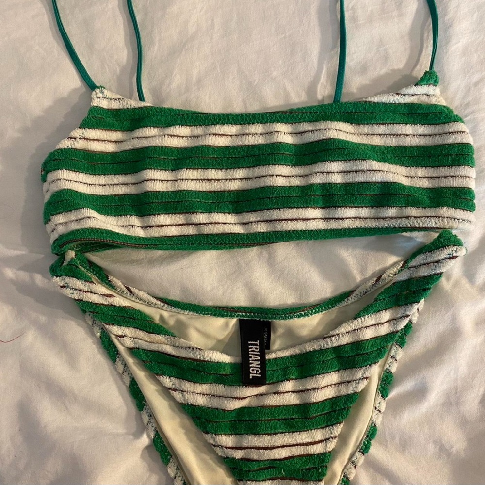 Triangl Swimwear Green and White Striped Bikini